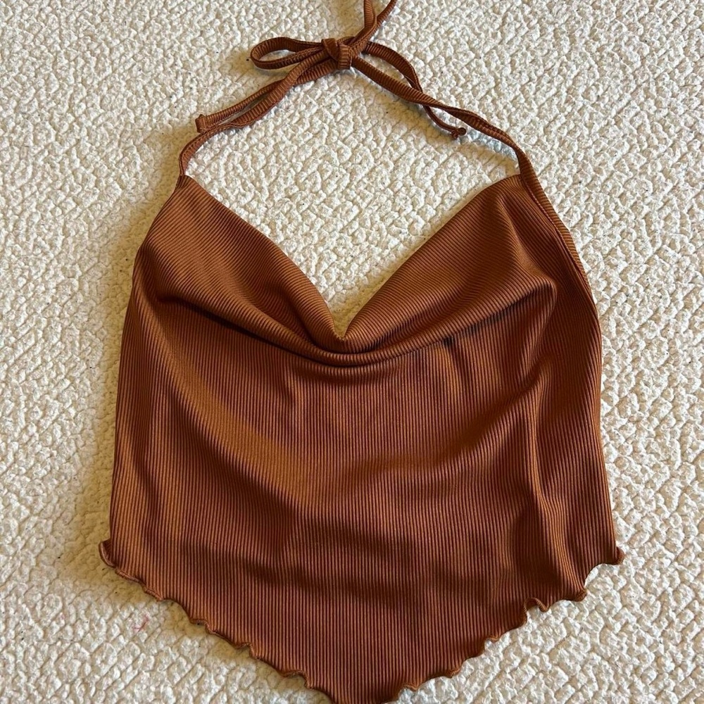 Brown Ribbed Halter Top